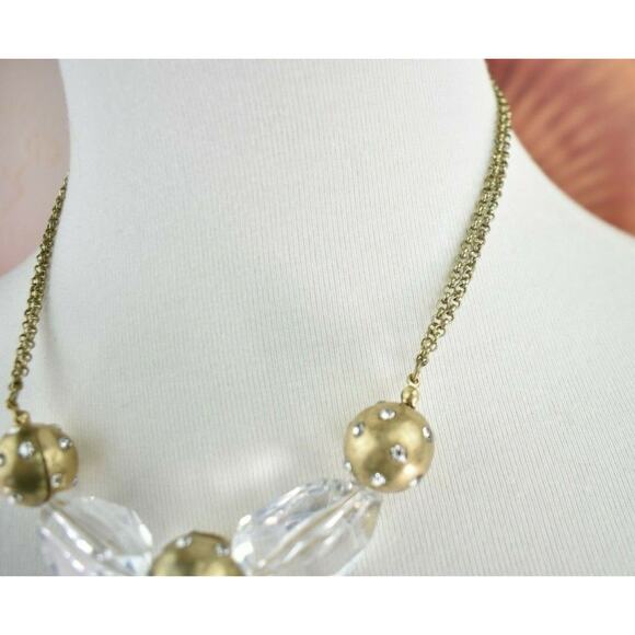 Jones of New York Chunky Clear Gold Tone Beads Collar Necklace 16 inch Extender - Picture 12 of 12